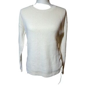 Talbots Cream Textured Knit Sweater‎ Lace Up Side Crew Neck Size M